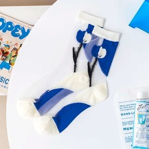Royal Blue Unique Floral Silk Socks, Stockings